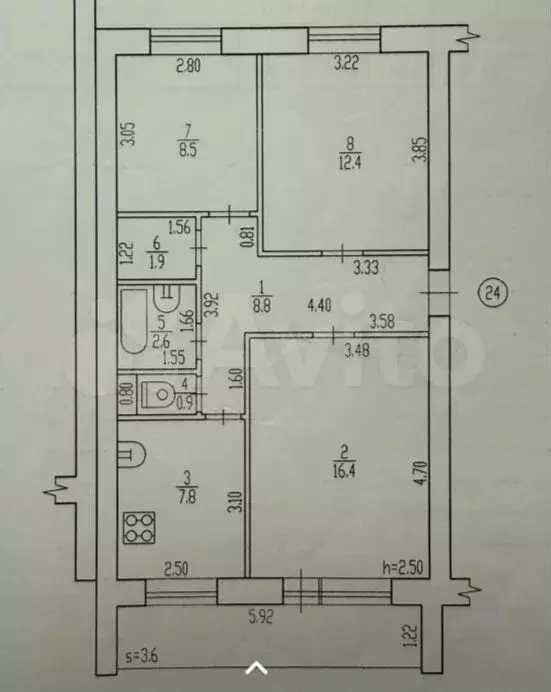 3-к. квартира, 59,3 м, 3/5 эт. - Фото 0