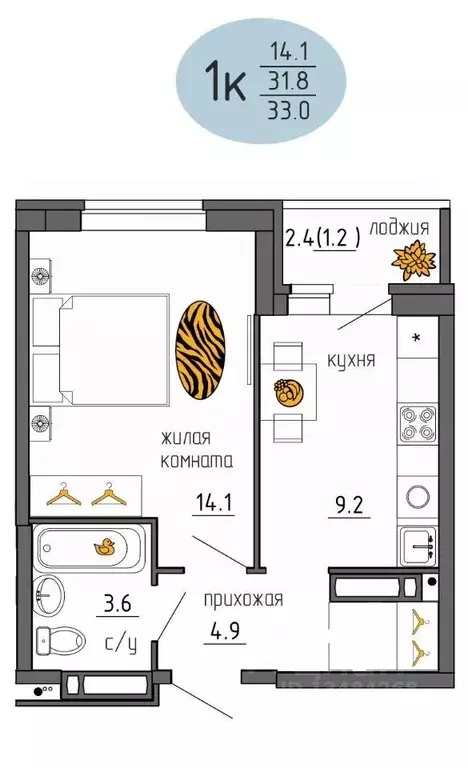 1-к кв. Пермский край, Пермь Ижевская ул., 38 (33.0 м) - Фото 1