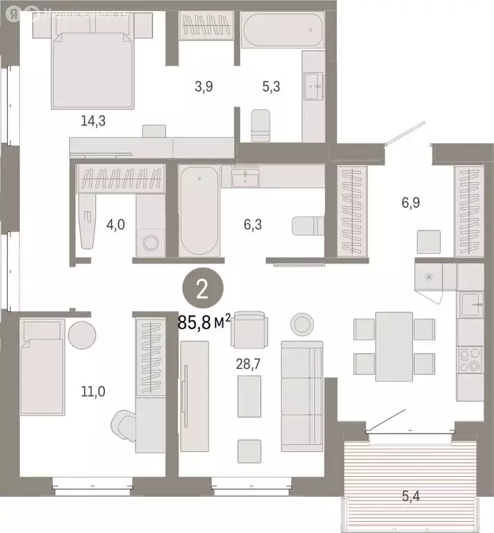 2-комнатная квартира: Тюмень, жилой комплекс На Минской (85.79 м) - Фото 1