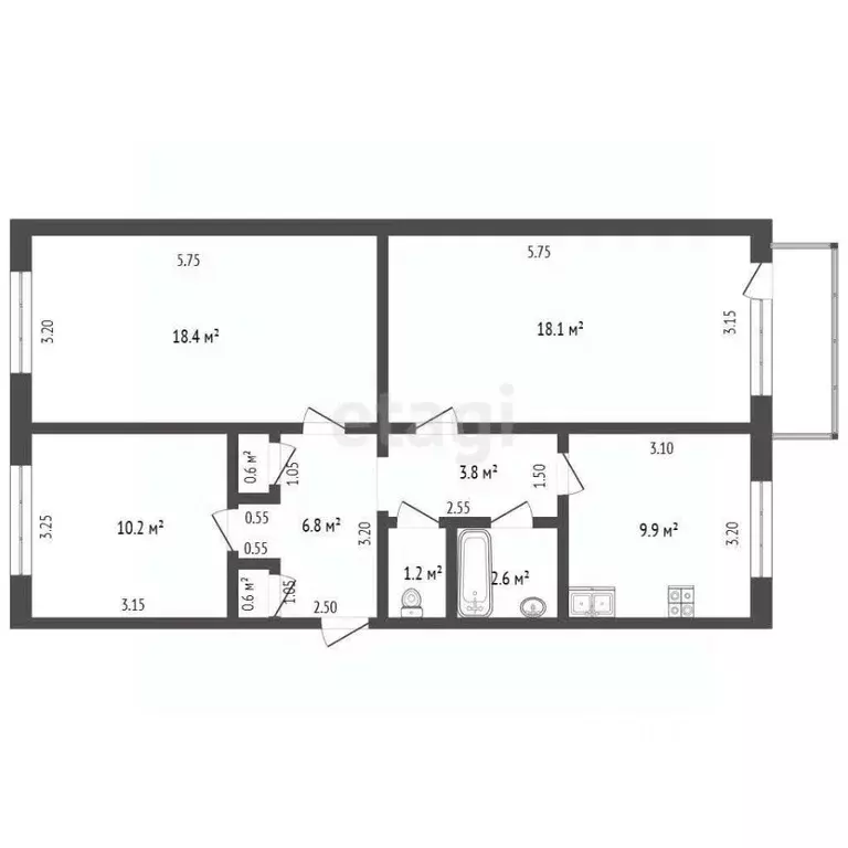 3-к кв. Забайкальский край, Чита Северный мкр, 36 (72.2 м) - Фото 2