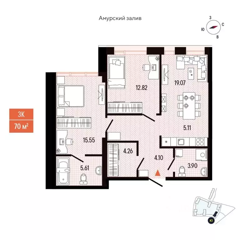 3-к кв. Приморский край, Владивосток просп. 100-летия Владивостока, ... - Фото 2