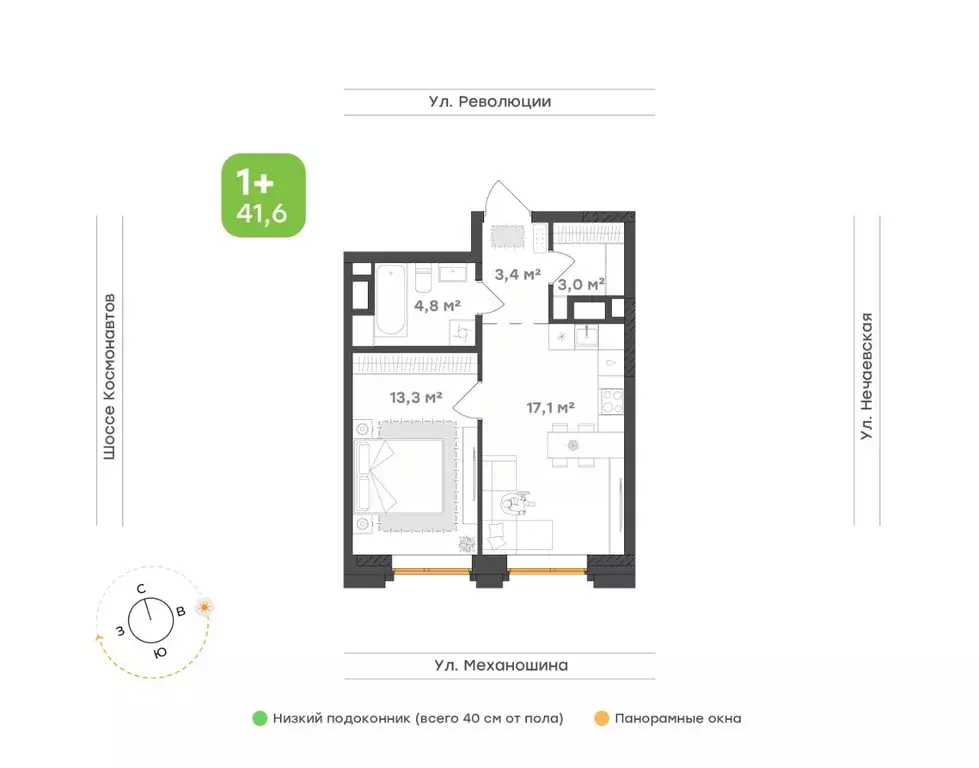 1-к кв. Пермский край, Пермь ул. Механошина, 16 (41.6 м) - Фото 1