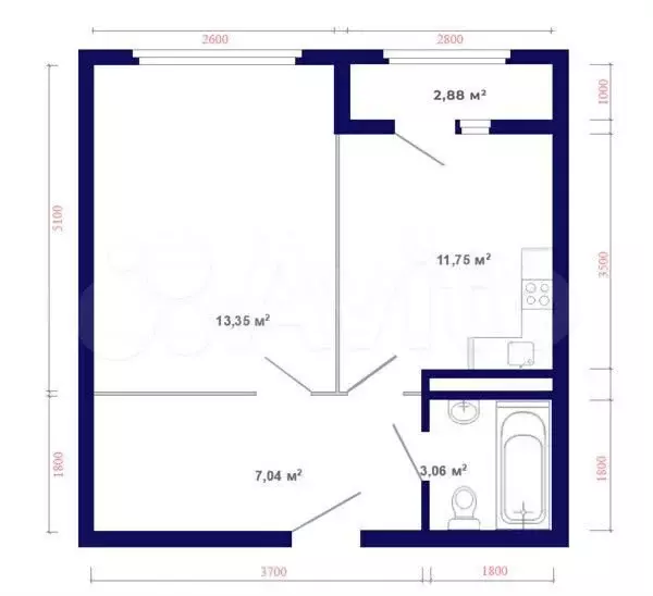 1-к. квартира, 38,1 м, 5/9 эт. - Фото 1