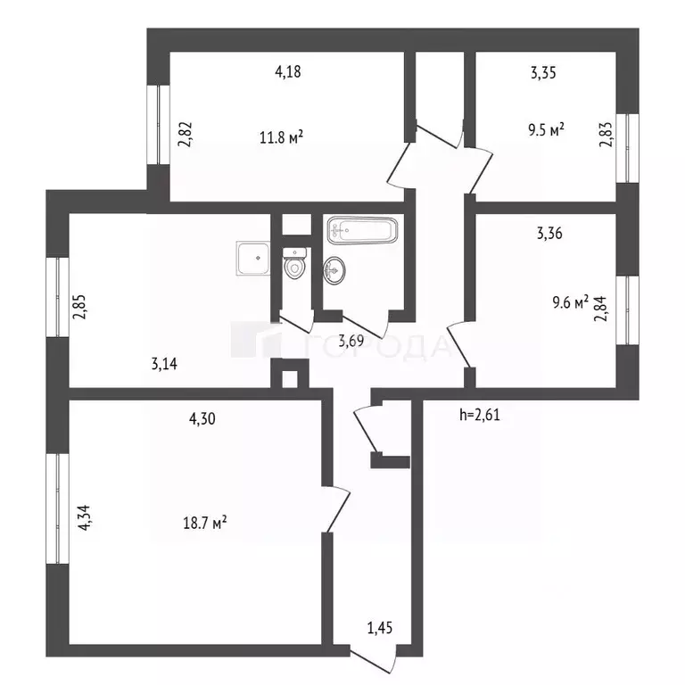 4-к кв. Кемеровская область, Новокузнецк просп. Запсибовцев, 12 (77.6 ... - Фото 2