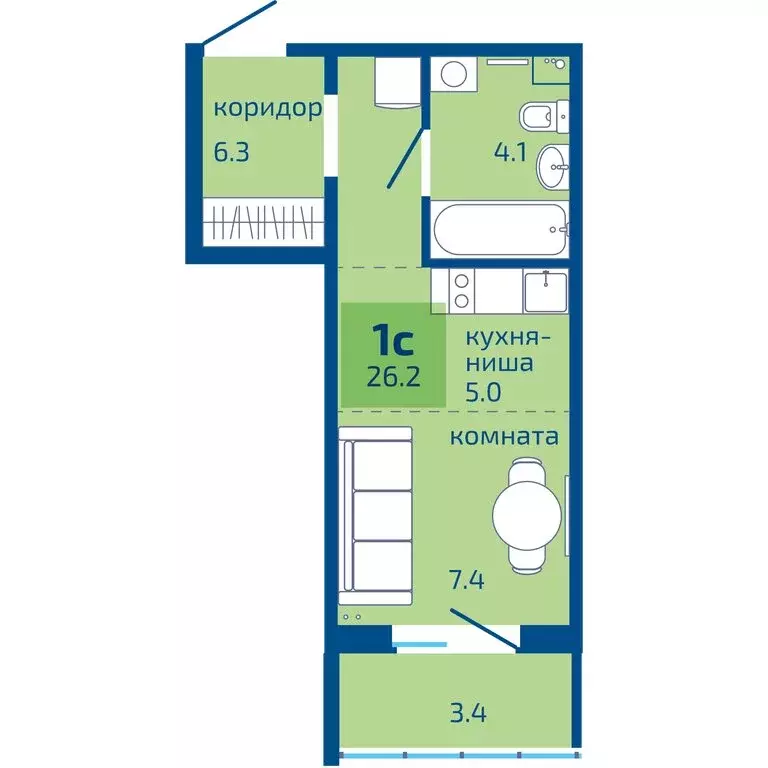 Квартира-студия: Пермь, Целинная улица, 59к2 (26.2 м) - Фото 1