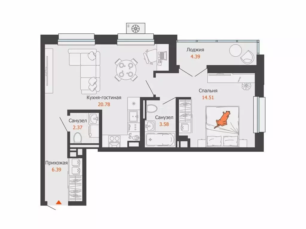 1-комнатная квартира: Ижевск, улица Холмогорова, 121 (50 м) - Фото 1