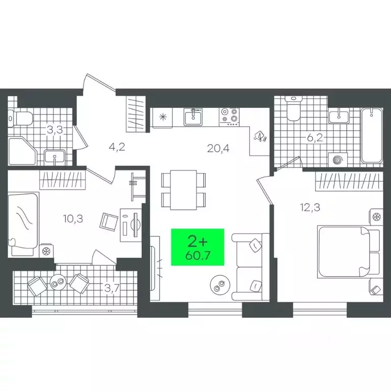 2-к кв. Тюменская область, Тюмень ул. Василия Малкова, 3 (60.7 м) - Фото 0