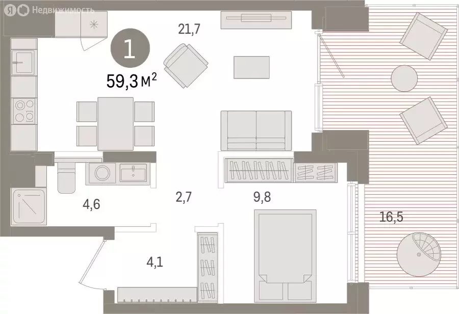 1-комнатная квартира: Новосибирск, улица Аэропорт (59.33 м) - Фото 0