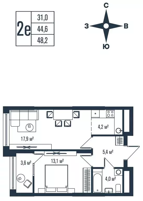 2-комнатная квартира: Владивосток, улица Тухачевского, 33к2 (48.2 м) - Фото 1