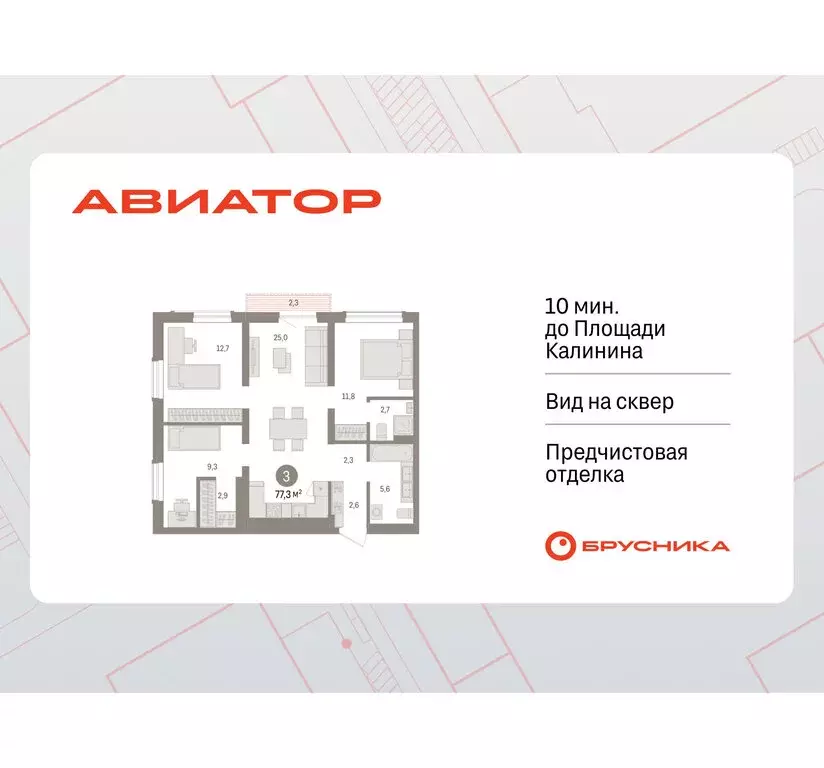 3-комнатная квартира: Новосибирск, улица Аэропорт, 90 (77.28 м) - Фото 0