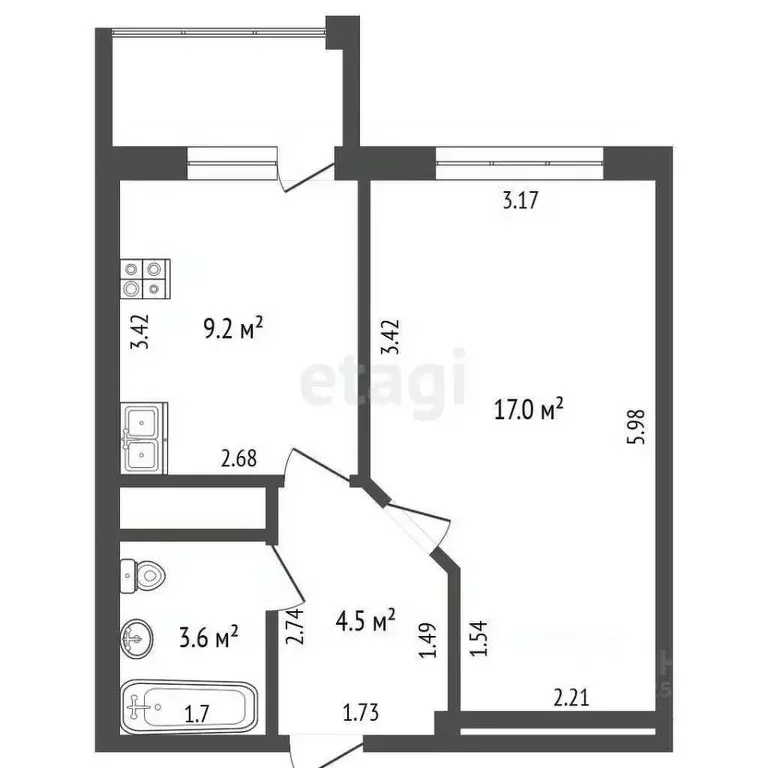 1-к кв. Крым, Симферополь ул. Залесская (37.3 м) - Фото 2