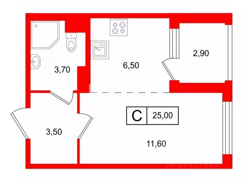 Студия Санкт-Петербург пос. Шушары, ул. Нины Петровой, 6к5 (25.0 м) - Фото 2
