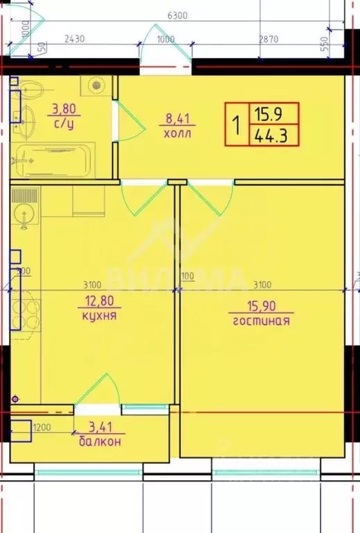 1-к кв. Северная Осетия, Владикавказ ул. Зураба Магкаева, 6 (44.3 м) - Фото 2