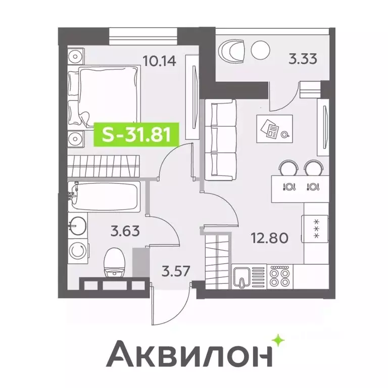 2-к кв. Санкт-Петербург пос. Шушары,  (31.81 м) - Фото 0
