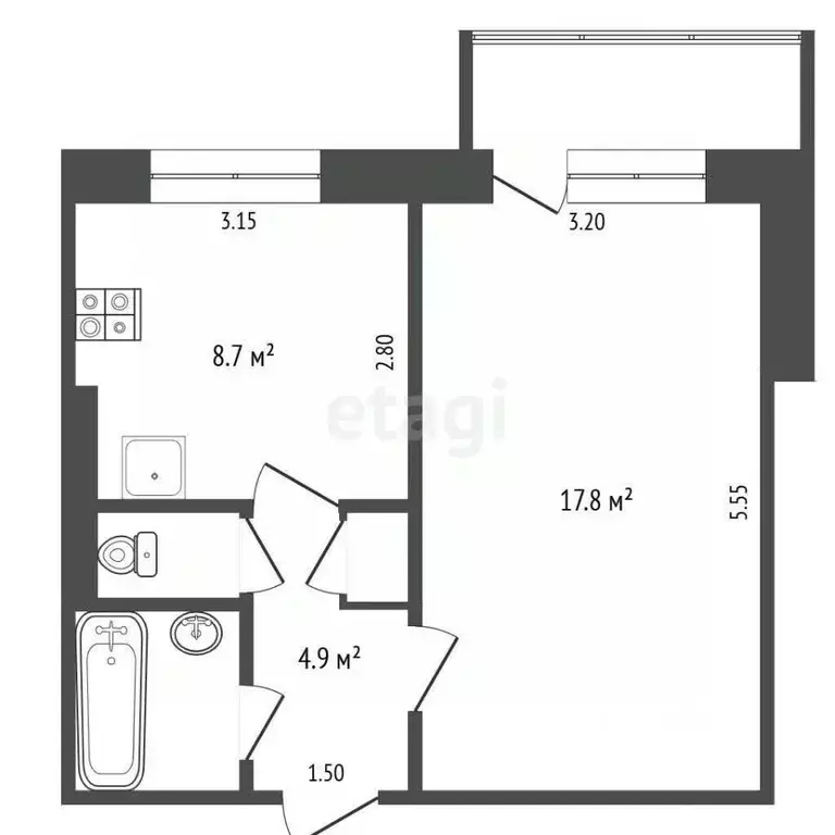 1-к кв. Крым, Симферополь ул. Киевская (35.4 м) - Фото 2