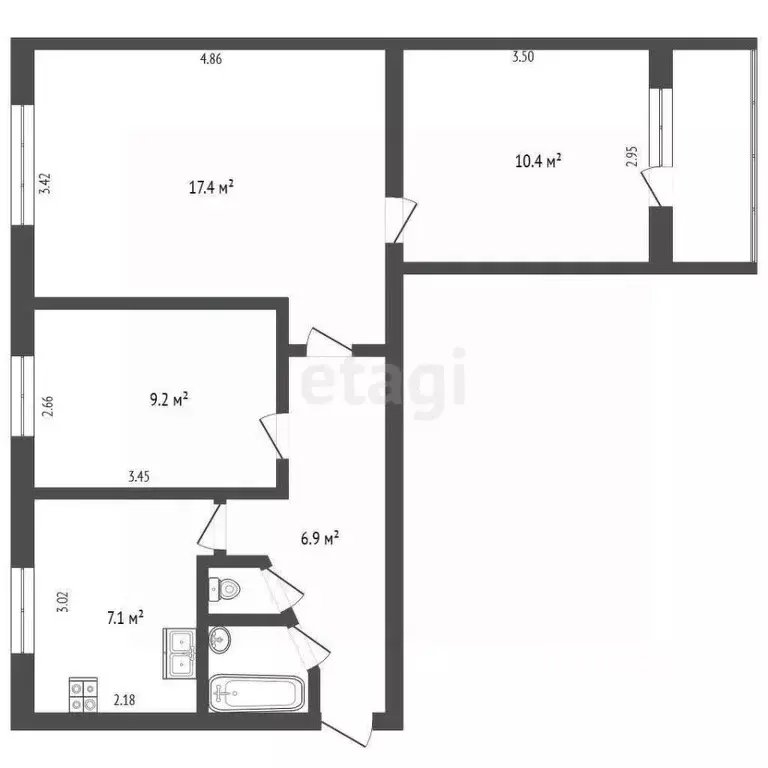 3-к кв. Вологодская область, Череповец просп. Победы, 186 (53.8 м) - Фото 2