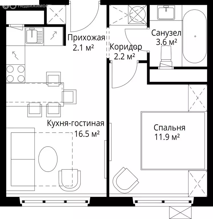1-комнатная квартира: Сапроново, микрорайон Купелинка, 4 (36.3 м) - Фото 1