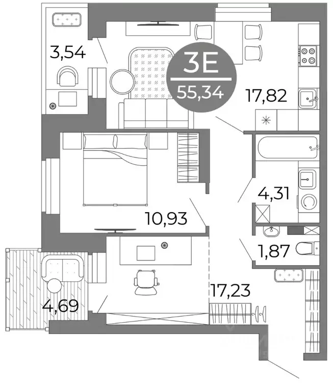 3-к кв. Воронежская область, Воронеж ул. Кривошеина, 13/14 (55.34 м) - Фото 0