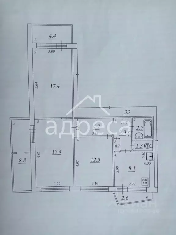 3-к кв. Самарская область, Самара просп. Карла Маркса, 452 (68.1 м) - Фото 2