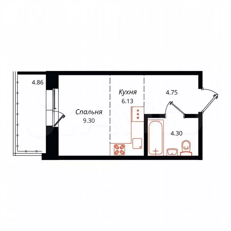 Квартира-студия, 29,3м, 9/18эт. - Фото 1