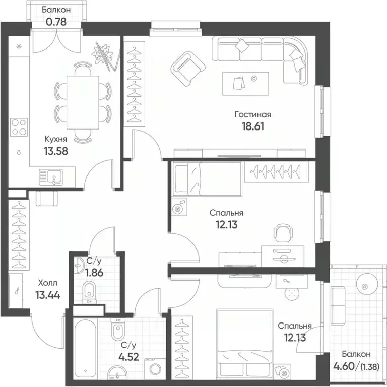 3-к кв. Татарстан, Казань Квартал Сюита жилой комплекс (77.9 м) - Фото 1