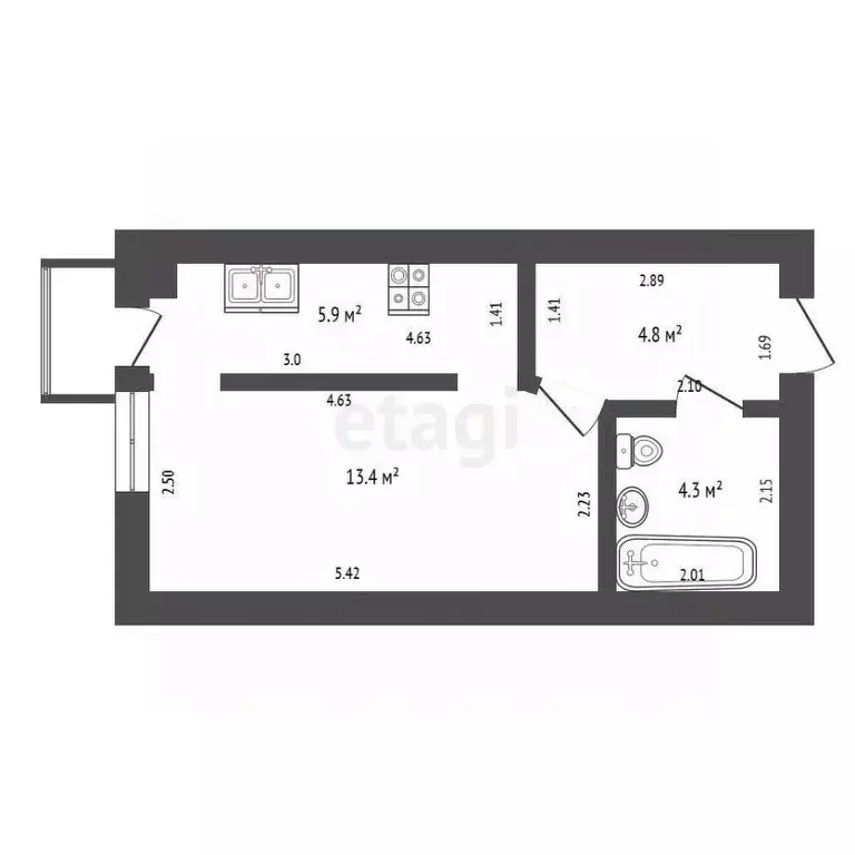 Студия Калининградская область, Калининград Малая Лесная ул., 29 (28.4 ... - Фото 2