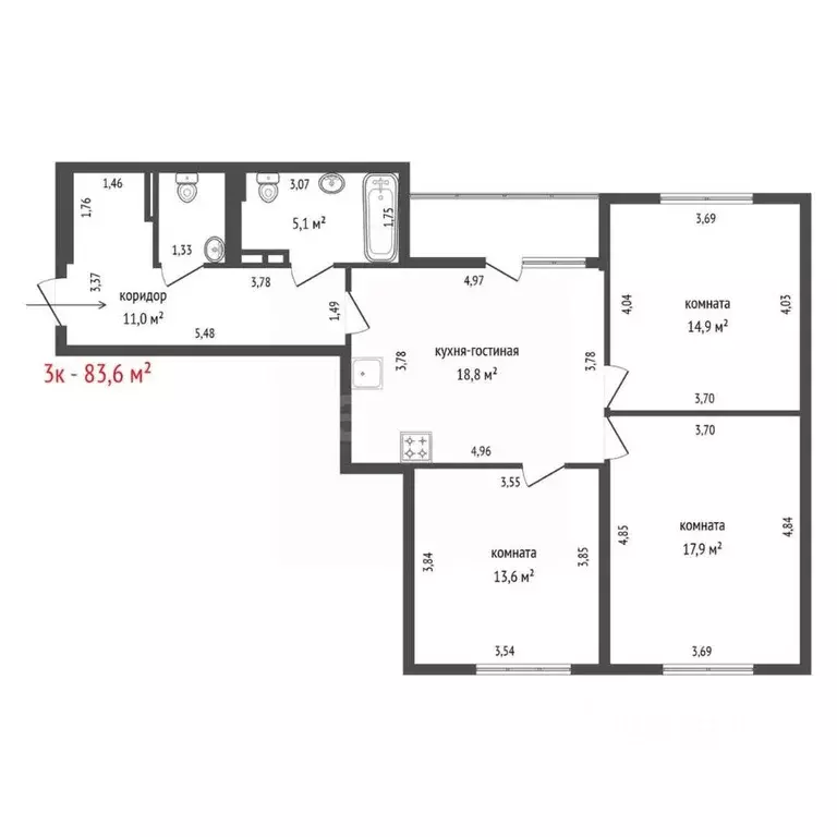 3-к кв. Свердловская область, Екатеринбург ул. Инженерная, 61 (83.6 м) - Фото 2
