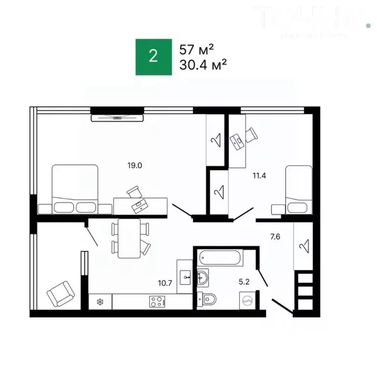 2-к кв. Пензенская область, Пенза ул. Мира, 46к2 (57.2 м) - Фото 0