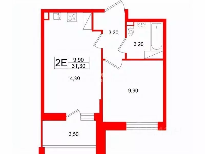 Квартира, 1 комната, 31.3 м - Фото 0