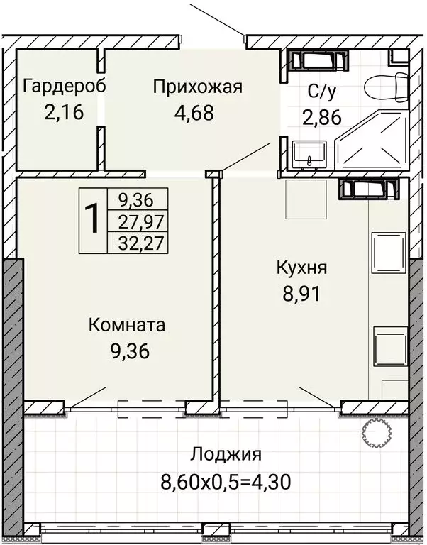 1-комнатная квартира: Севастополь, улица Братьев Манганари, 28 (32.27 . - Фото 0