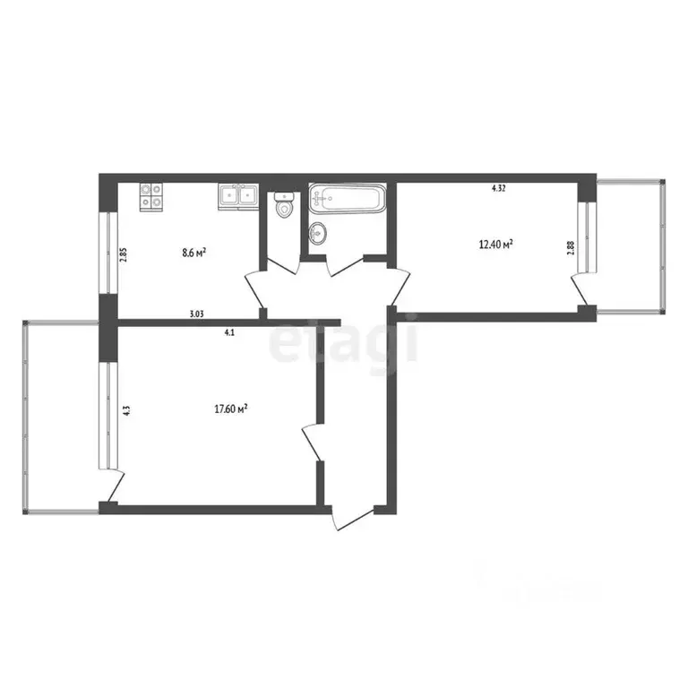 2-к кв. Калужская область, Калуга бул. Моторостроителей, 5 (56.0 м) - Фото 2
