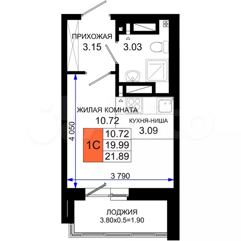 Квартира-студия, 21,3 м, 3/25 эт. - Фото 0