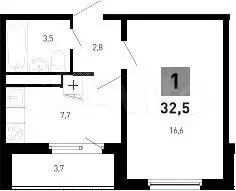 1-к. квартира, 32,5 м, 4/7 эт. - Фото 1