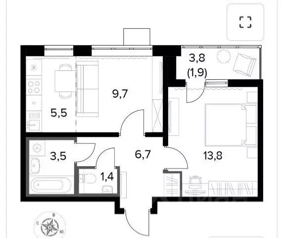 1-к кв. Московская область, Ленинский городской округ, д. Сапроново ... - Фото 1