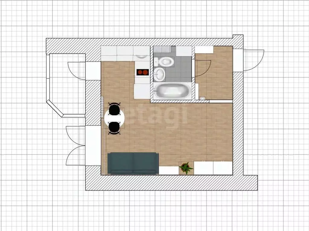 Студия Хабаровский край, Хабаровск ул. Фурманова, 4 (27.7 м) - Фото 2