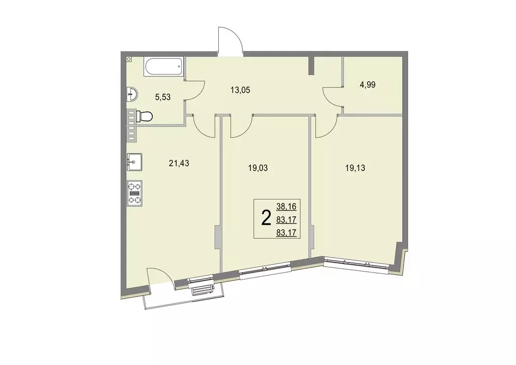 2-комнатная квартира: деревня Крюково, 6 (83.3 м) - Фото 0