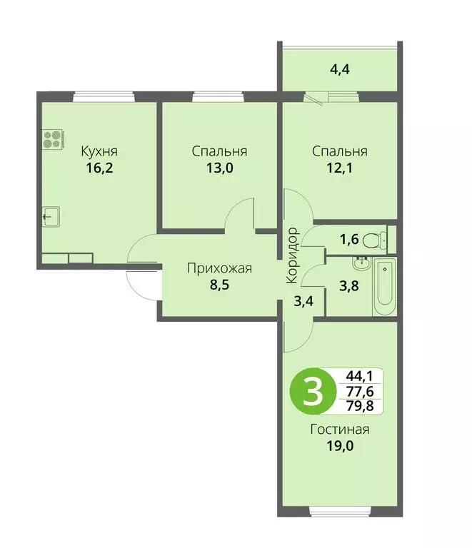 3-комнатная квартира: Орёл, Зареченская улица, 6к2 (79.9 м) - Фото 0