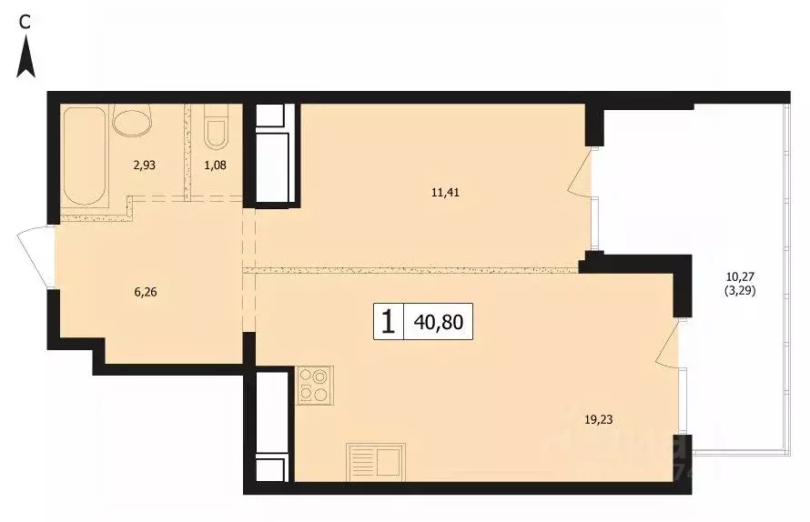 1-к кв. Краснодарский край, Краснодар ул. Автолюбителей, 1Длит4 (40.8 ... - Фото 1