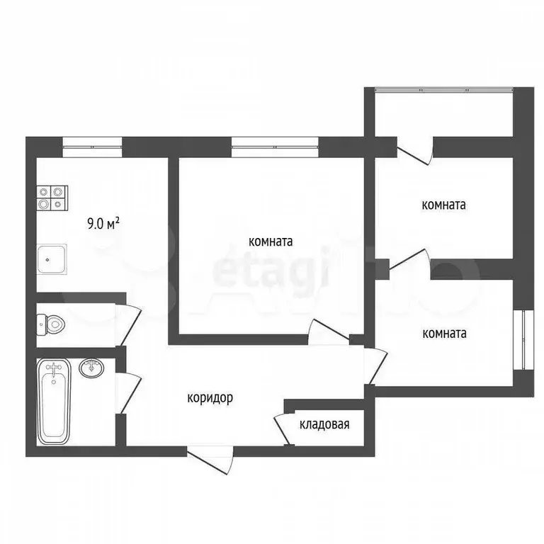 2-к. квартира, 51,4 м, 9/9 эт. - Фото 0