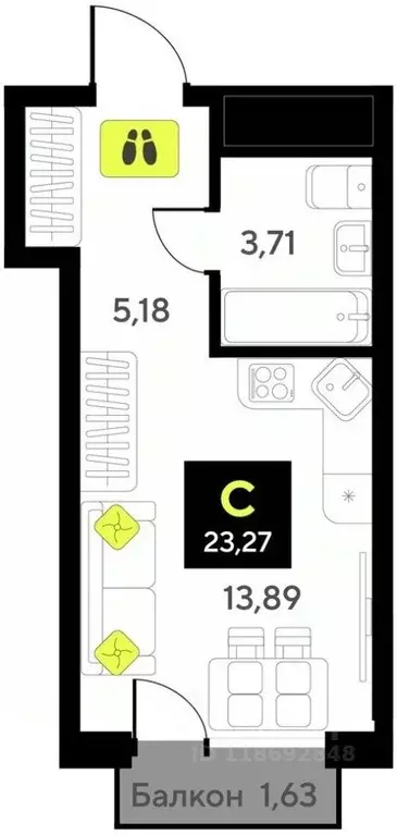 Студия Тюменская область, Тюмень ул. Андрея Приказнова, 1 (23.27 м) - Фото 0