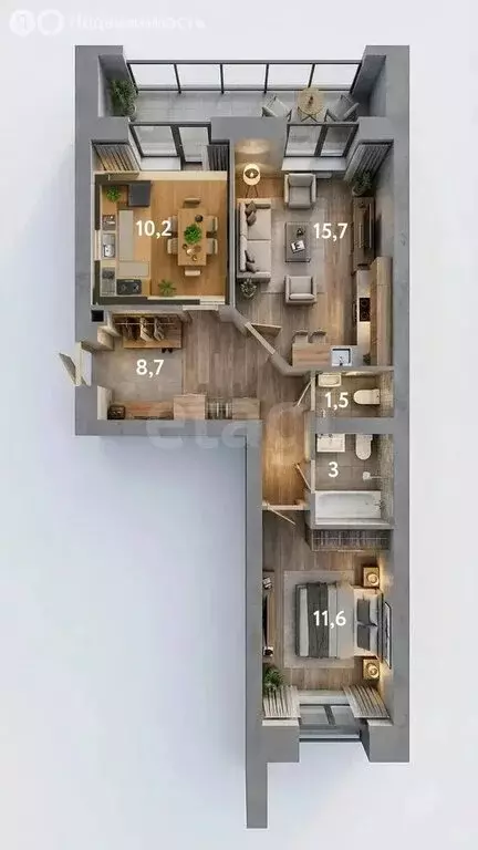 2-комнатная квартира: Казань, Пилотская улица, 35 (51.6 м) - Фото 1