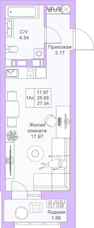 Студия Татарстан, Казань Светлая Долина жилой комплекс (27.34 м) - Фото 0