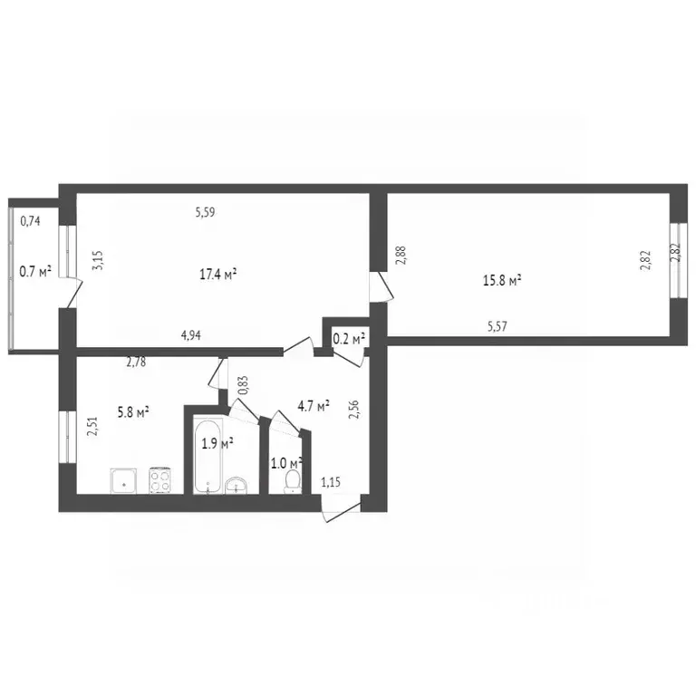 2-к кв. Башкортостан, Стерлитамак ул. Блюхера, 14 (44.2 м) - Фото 1