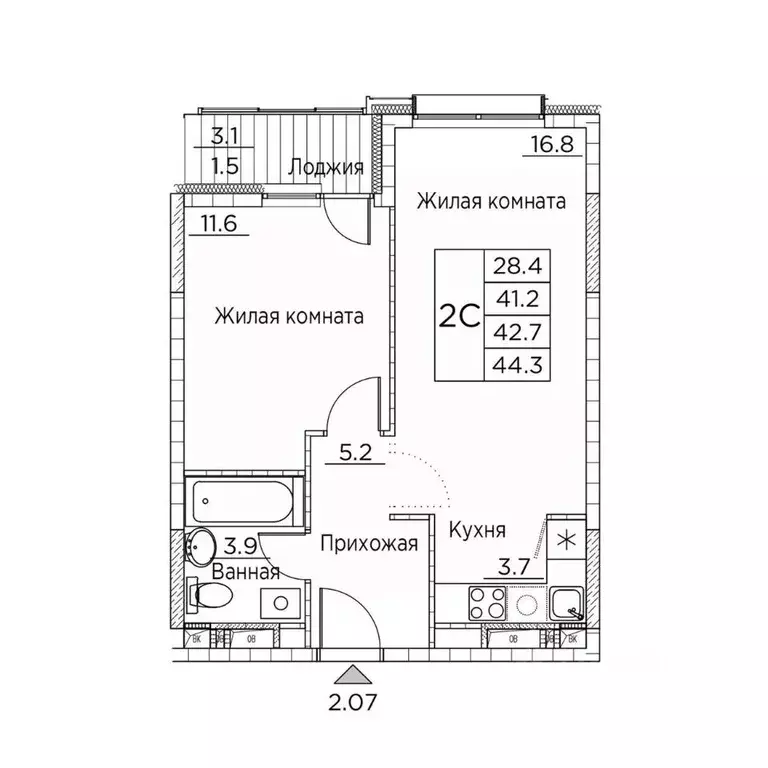 2-к кв. Приморский край, Владивосток ул. Расула Гамзатова, 7к3 (44.3 ... - Фото 1