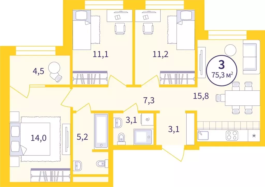 3-комнатная квартира: Екатеринбург, улица Репина, 111 (72.99 м) - Фото 0