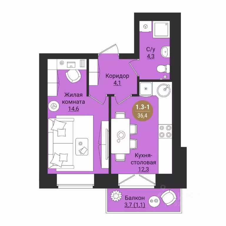 1-к кв. Вологодская область, Вологда Старое ш. (36.4 м) - Фото 1