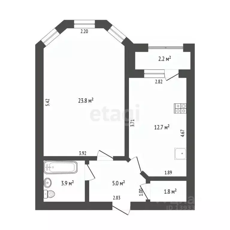 1-к кв. Тюменская область, Тюмень ул. Циолковского, 9к1 (47.2 м) - Фото 2