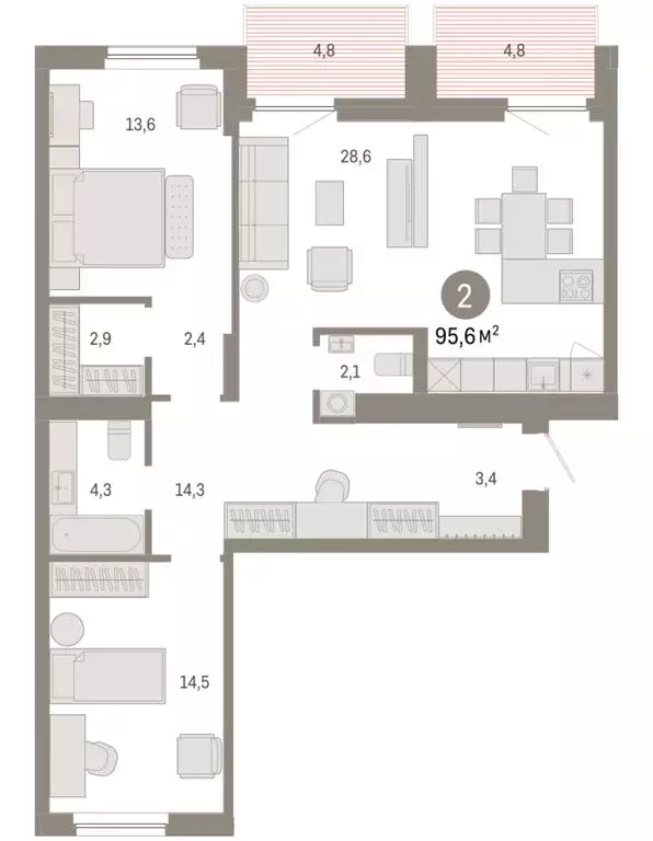 2-комнатная квартира: Новосибирский район, рабочий посёлок Краснообск, ... - Фото 2