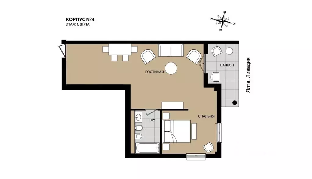 1-к кв. Крым, Ялта муниципальный округ, Ореанда пгт 60Гк4 (57.8 м) - Фото 1