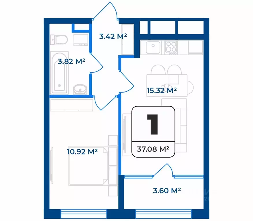 1-к кв. Рязанская область, Рязань Телецентр жилрайон,  (37.08 м) - Фото 1
